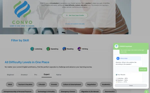CONVO — Plataforma de aprendizaje de inglés con IA